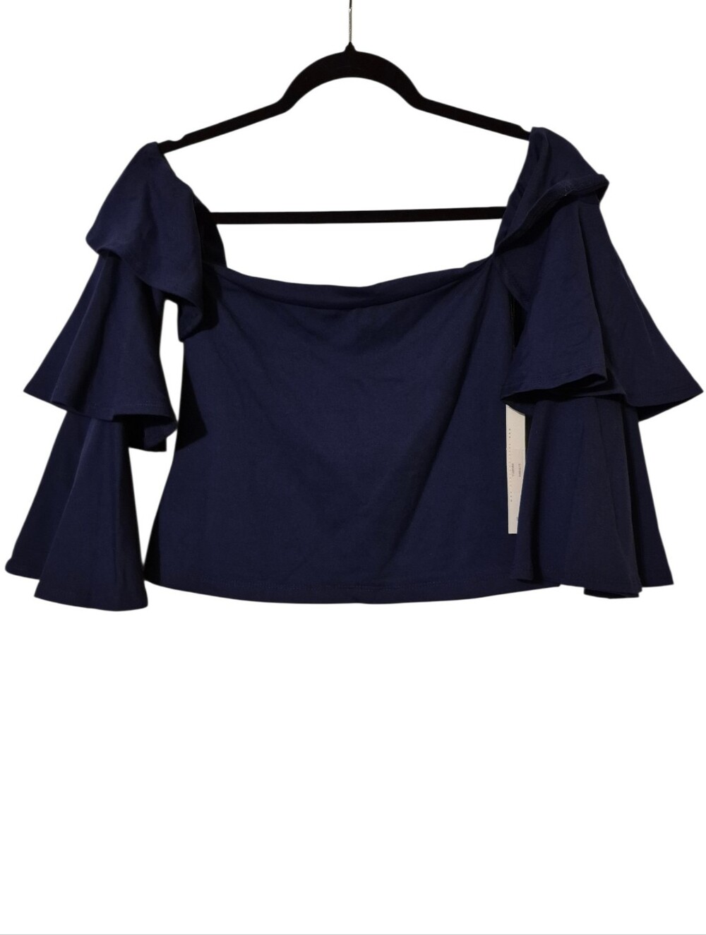 Susana Monaco NWT Navy Blue Off-The-Shoulder Tiered Ruffle Sleeve Top Small